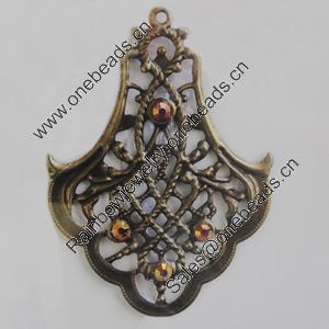 Iron Pendant With Crystal Beads. Fashion Jewelry findings. Lead-free. 40x52mm Sold by Bag