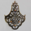 Iron Pendant With Crystal Beads. Fashion Jewelry findings. Lead-free. 40x52mm Sold by Bag