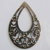 Iron Pendant With Crystal Beads. Fashion Jewelry findings. Lead-free. Teardrop 70x48mm Sold by Bag