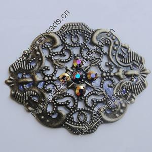 Iron Cabochons With Crystal Beads. Fashion jewelry findings. Lead-free. 34x44mm Sold by Bag