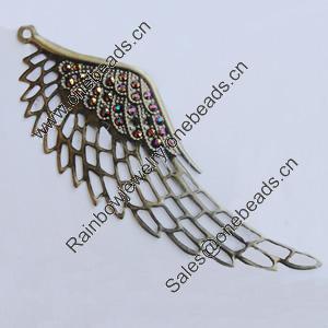 Iron Pendant With Crystal Beads. Fashion Jewelry findings. Lead-free. Wings 144x50mm Sold by Bag