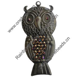 Iron Pendant With Crystal Beads. Fashion Jewelry findings. Lead-free. Animal 38x82mm Sold by Bag