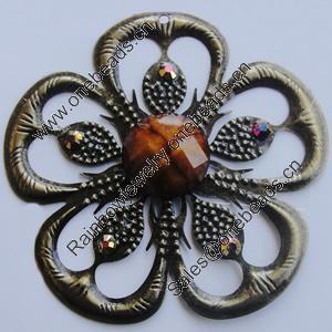 Iron Cabochons With Resin Beads. Fashion jewelry findings. Lead-free. Flower 52mm Sold by Bag