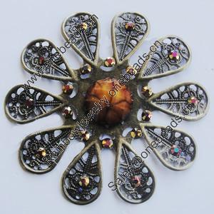 Iron Cabochons With Resin Beads. Fashion jewelry findings. Lead-free. Flower 59mm Sold by Bag