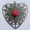 Iron Pendant With Resin Beads. Fashion Jewelry findings. Lead-free. Heart 60x65mm Sold by Bag