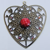 Iron Pendant With Resin Beads. Fashion Jewelry findings. Lead-free. Heart 60x65mm Sold by Bag