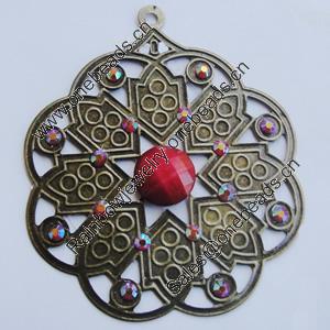 Iron Pendant With Resin Beads. Fashion Jewelry findings. Lead-free. Flower 54x63mm Sold by Bag