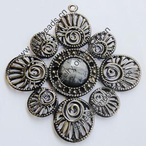 Iron Pendant With Resin Beads. Fashion Jewelry findings. Lead-free. 70x65mm Sold by Bag