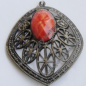 Iron Pendant With Resin Beads. Fashion Jewelry findings. Lead-free. 60x65mm Sold by Bag