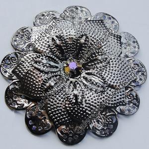 Iron Cabochons With Crystal Beads. Fashion jewelry findings. Lead-free. Flower 51mm Sold by Bag