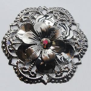 Iron Cabochons With Crystal Beads. Fashion jewelry findings. Lead-free. Flower 54mm Sold by Bag