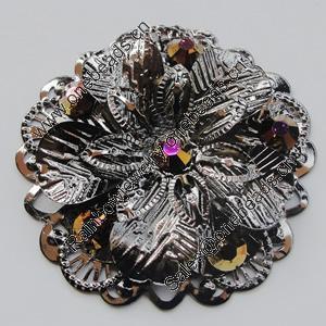 Iron Cabochons With Crystal Beads. Fashion jewelry findings. Lead-free. Flower 48mm Sold by Bag