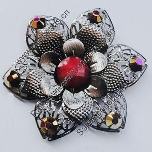 Iron Cabochons With Crystal Beads. Fashion jewelry findings. Lead-free. Flower 55mm Sold by Bag