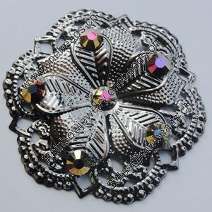 Iron Cabochons With Crystal Beads. Fashion jewelry findings. Lead-free. Flower 54mm Sold by Bag