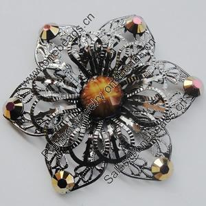 Iron Cabochons With Crystal Beads. Fashion jewelry findings. Lead-free. Flower 55mm Sold by Bag