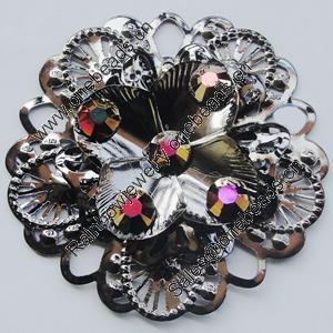 Iron Cabochons With Crystal Beads. Fashion jewelry findings. Lead-free. Flower 47mm Sold by Bag