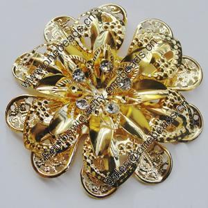 Iron Cabochons With Crystal Beads. Fashion jewelry findings. Lead-free. Flower 59mm Sold by Bag