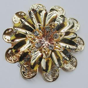 Iron Cabochons With Crystal Beads. Fashion jewelry findings. Lead-free. Flower 60mm Sold by Bag