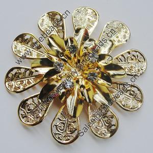 Iron Cabochons With Crystal Beads. Fashion jewelry findings. Lead-free. Flower 60mm Sold by Bag