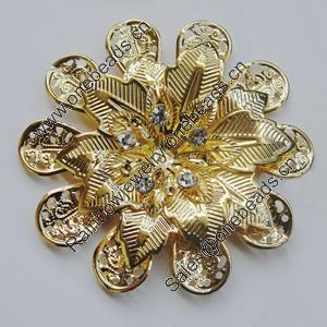 Iron Cabochons With Crystal Beads. Fashion jewelry findings. Lead-free. Flower 60mm Sold by Bag