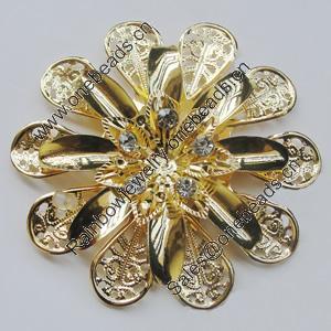 Iron Cabochons With Crystal Beads. Fashion jewelry findings. Lead-free. Flower 59mm Sold by Bag