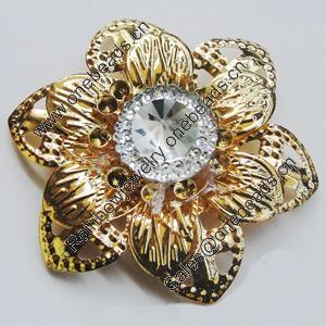 Iron Cabochons With Crystal Beads. Fashion jewelry findings. Lead-free. Flower 45mm Sold by Bag