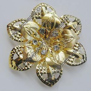 Iron Cabochons With Crystal Beads. Fashion jewelry findings. Lead-free. Flower 55mm Sold by Bag
