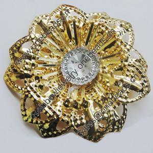 Iron Cabochons With Crystal Beads. Fashion jewelry findings. Lead-free. Flower 55mm Sold by Bag