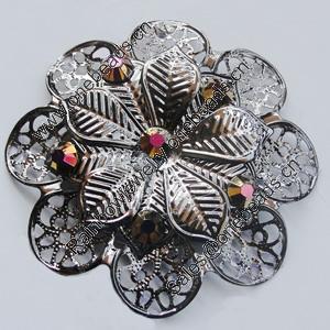 Iron Cabochons With Crystal Beads. Fashion jewelry findings. Lead-free. Flower 57mm Sold by Bag