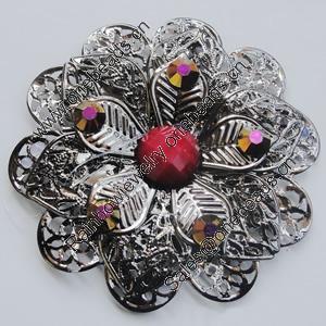 Iron Cabochons With Resin Beads. Fashion jewelry findings. Lead-free. Flower 57mm Sold by Bag