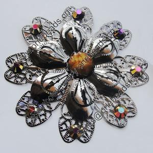 Iron Cabochons With Resin Beads. Fashion jewelry findings. Lead-free. Flower 66mm Sold by Bag