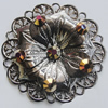 Iron Cabochons With Crystal Beads. Fashion Jewelry Findings. Lead-free. Flower 48mm. Sold by Bag