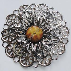 Iron Cabochons With Resin Beads. Fashion Jewelry Findings. Lead-free. Flower 50mm. Sold by Bag