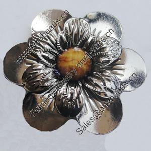 Iron Cabochons With Resin Beads. Fashion Jewelry Findings. Lead-free. Flower 48mm. Sold by Bag
