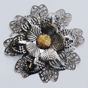 Iron Cabochons With Resin Beads. Fashion Jewelry Findings. Lead-free. Flower 65mm. Sold by Bag
