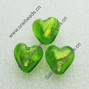 Silver Foil Lampwork Beads, heart 13x13mm,8.5mm Hole:Approx 1.5mm, Sold by PC