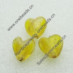 Silver Foil Lampwork Beads, heart 13x13mm,8.5mm Hole:Approx 1.5mm, Sold by PC