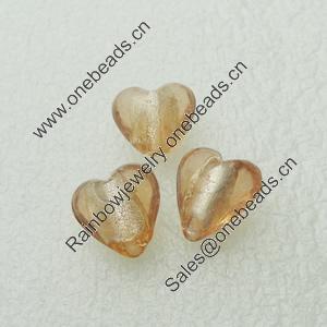 Silver Foil Lampwork Beads, heart 13x13mm,8.5mm Hole:Approx 1.5mm, Sold by PC