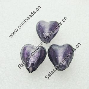 Silver Foil Lampwork Beads, heart 13x13mm,8.5mm Hole:Approx 1.5mm, Sold by PC