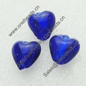 Silver Foil Lampwork Beads, heart 13x13mm,8.5mm Hole:Approx 1.5mm, Sold by PC