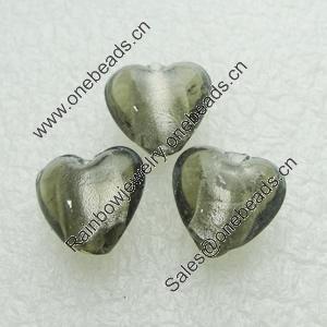 Silver Foil Lampwork Beads, heart 13x13mm,8.5mm Hole:Approx 1.5mm, Sold by PC