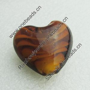 Hand-Made Lampwork Beads, heart 28x28mm,thickness 16mm Hole:About 2mm, Sold by PC 