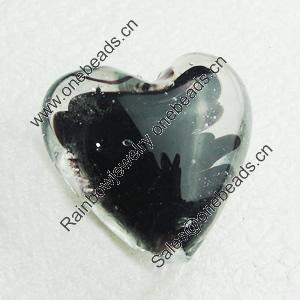 Hand-Made Lampwork Beads, heart 28x28mm,thickness 16mm Hole:About 2mm, Sold by PC 