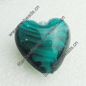 Hand-Made Lampwork Beads, heart 28x28mm,thickness 16mm Hole:About 2mm, Sold by PC 