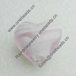 Hand-Made Lampwork Beads, heart 28x28mm,thickness 16mm Hole:About 2mm, Sold by PC 