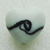 Hand-Made Lampwork Beads, heart 20x20mm,thickness 12.5mm Hole:About 1.5mm, Sold by PC 