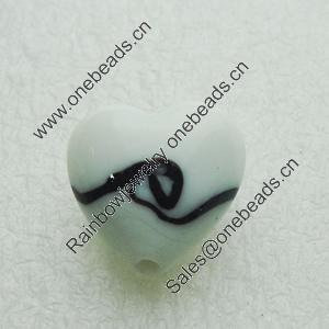 Hand-Made Lampwork Beads, heart 20x20mm,thickness 12.5mm Hole:About 1.5mm, Sold by PC 