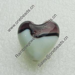 Hand-Made Lampwork Beads, heart 20x20mm,thickness 12.5mm Hole:About 1.5mm, Sold by PC