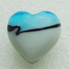 Hand-Made Lampwork Beads, heart 20x20mm,thickness 12.5mm Hole:About 1.5mm, Sold by PC