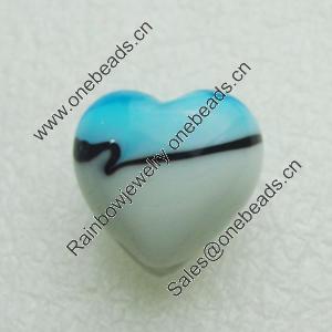 Hand-Made Lampwork Beads, heart 20x20mm,thickness 12.5mm Hole:About 1.5mm, Sold by PC